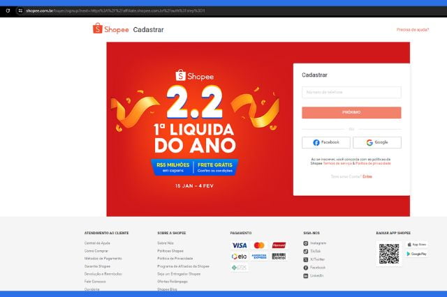 como se cadastrar como afliado na Shopee